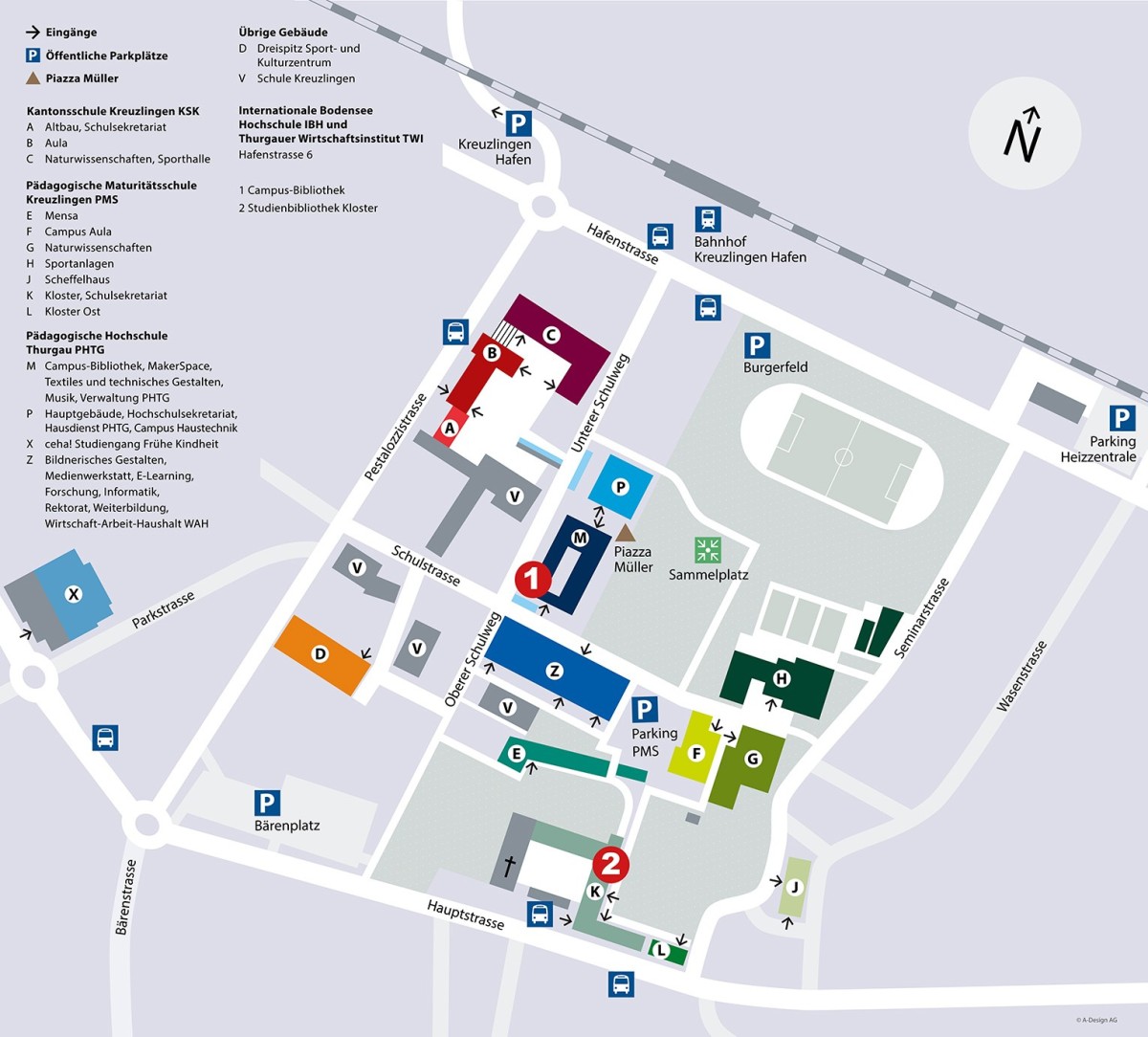 Finden Sie die Campus-Bibliothek auf dem Situationsplan.